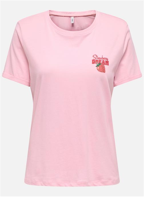 ONLY Tee-shirts T-shirt coton biologique col rond droit - 15291465 femme rose