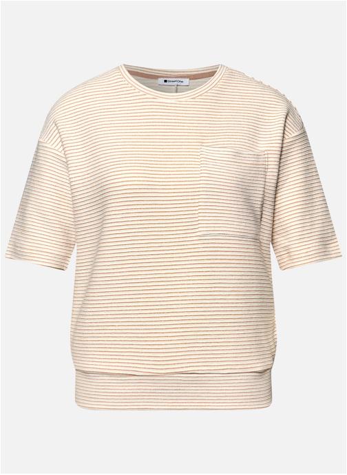 Street One Tee-shirts T-shirt coton mélangé à rayures col rond droit - 324790 femme beige