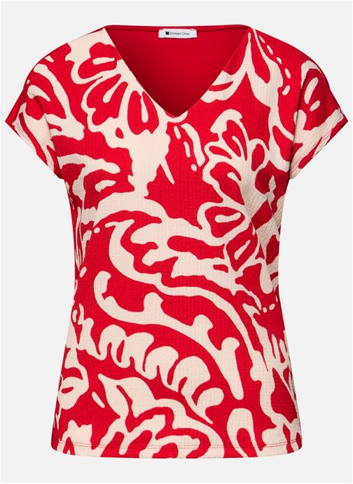 Street One Tee-shirts T-shirt à motifs col v droit - 324801 femme rouge
