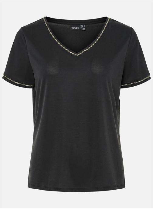 Pieces Tee-shirts T-shirt col v droit - 17162739 femme noir