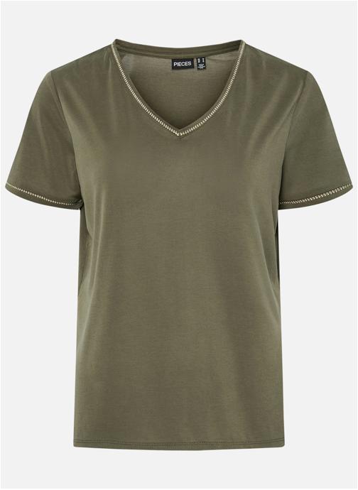 Pieces Tee-shirts T-shirt col v droit - 17162739 femme vert