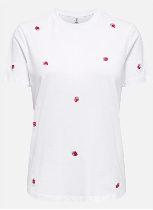 ONLY Tee-shirts T-shirt coton biologique col rond droit - 15288473 femme blanc