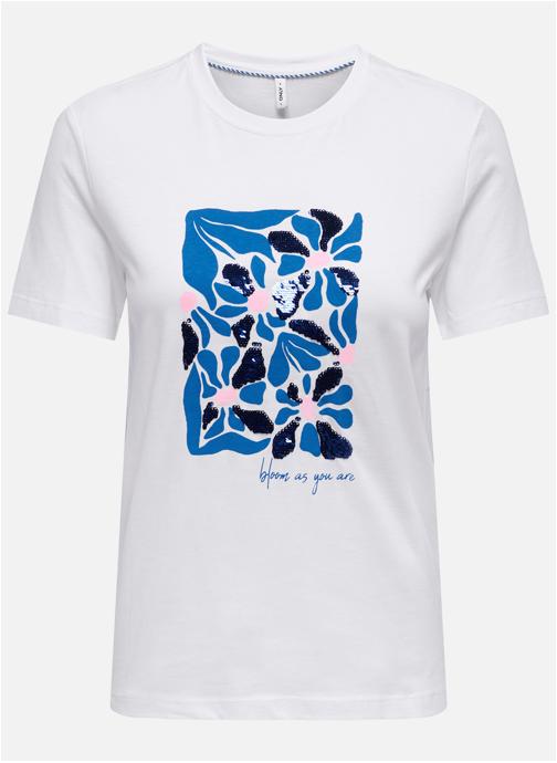 ONLY Tee-shirts T-shirt coton biologique floral droit - 15367568 femme blanc