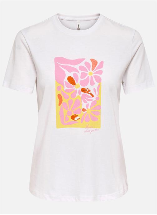 ONLY Tee-shirts T-shirt coton biologique col rond droit - 15367568 femme blanc