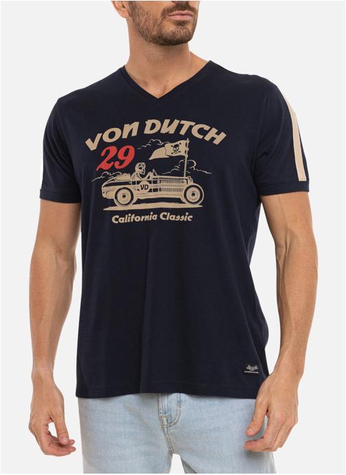 Von Dutch Tee-shirts T-shirt coton col v droit - Vd/1/Tv/Flag/Nv homme bleu