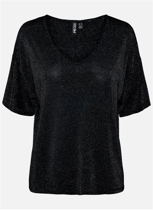 Pieces Tee-shirts T-shirt col v ample - 17146304 femme noir