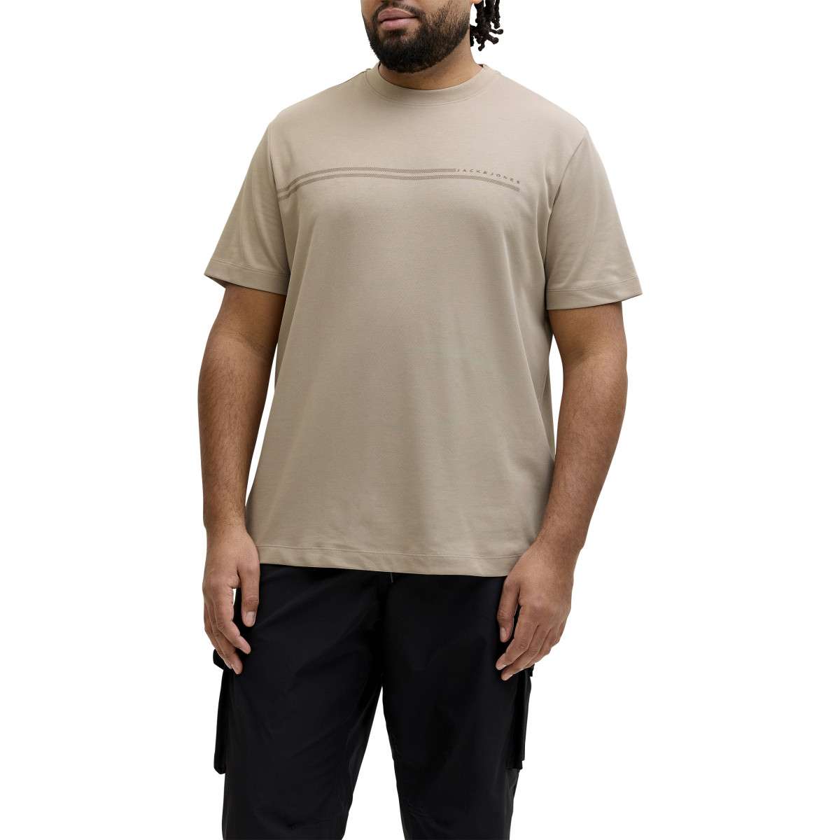 Tee-shirts T-shirt col rond droit - 12297257 homme beige Jack & Jones Plus Tee-shirts T-shirt col rond droit - 12297257 homme beige Beige