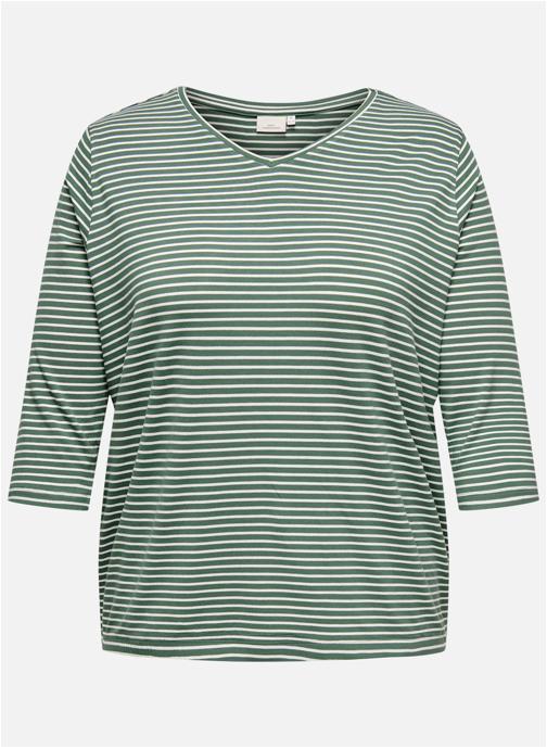 ONLY CARMAKOMA Tee-shirts T-shirt à rayures manches 3/4 droit - 15365256 femme vert