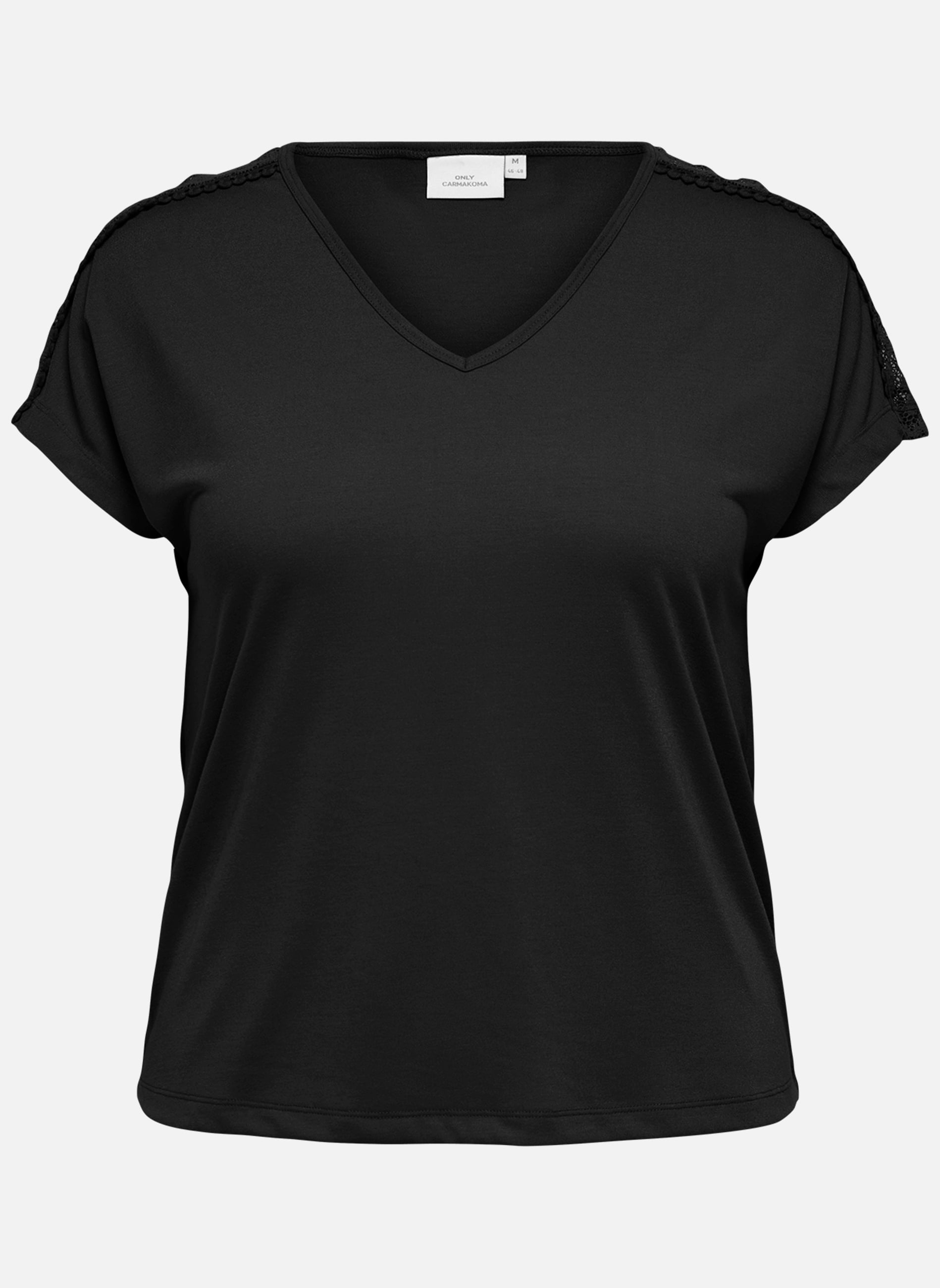 Tee-shirts T-shirt col v ajusté - 15369552 femme noir ONLY CARMAKOMA Tee-shirts T-shirt col v ajusté - 15369552 femme noir Noir