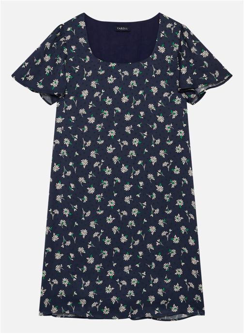 Caroll Robes Robe courte floral droite - 261R-Rufina femme bleu