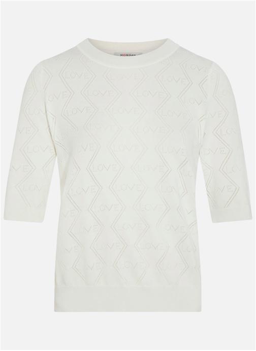 Morgan Pulls Pull à motifs col rond droit - 261-Mika femme blanc
