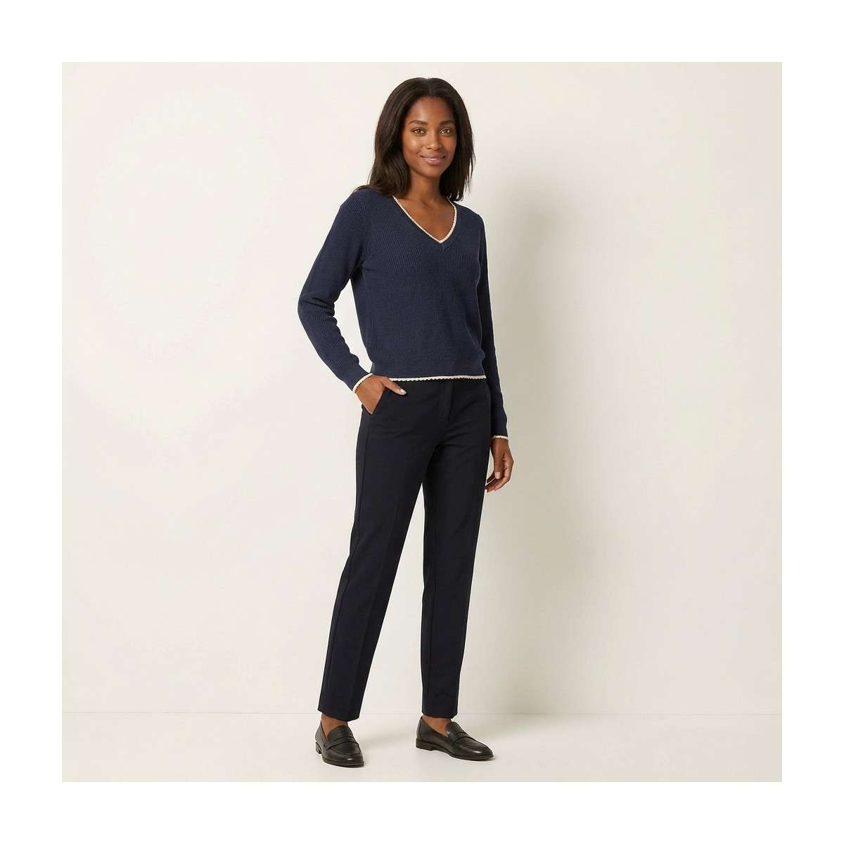 Pulls Pull col v droit - 10341405 femme bleu Vero Moda Pulls Pull col v droit - 10341405 femme bleu Bleu