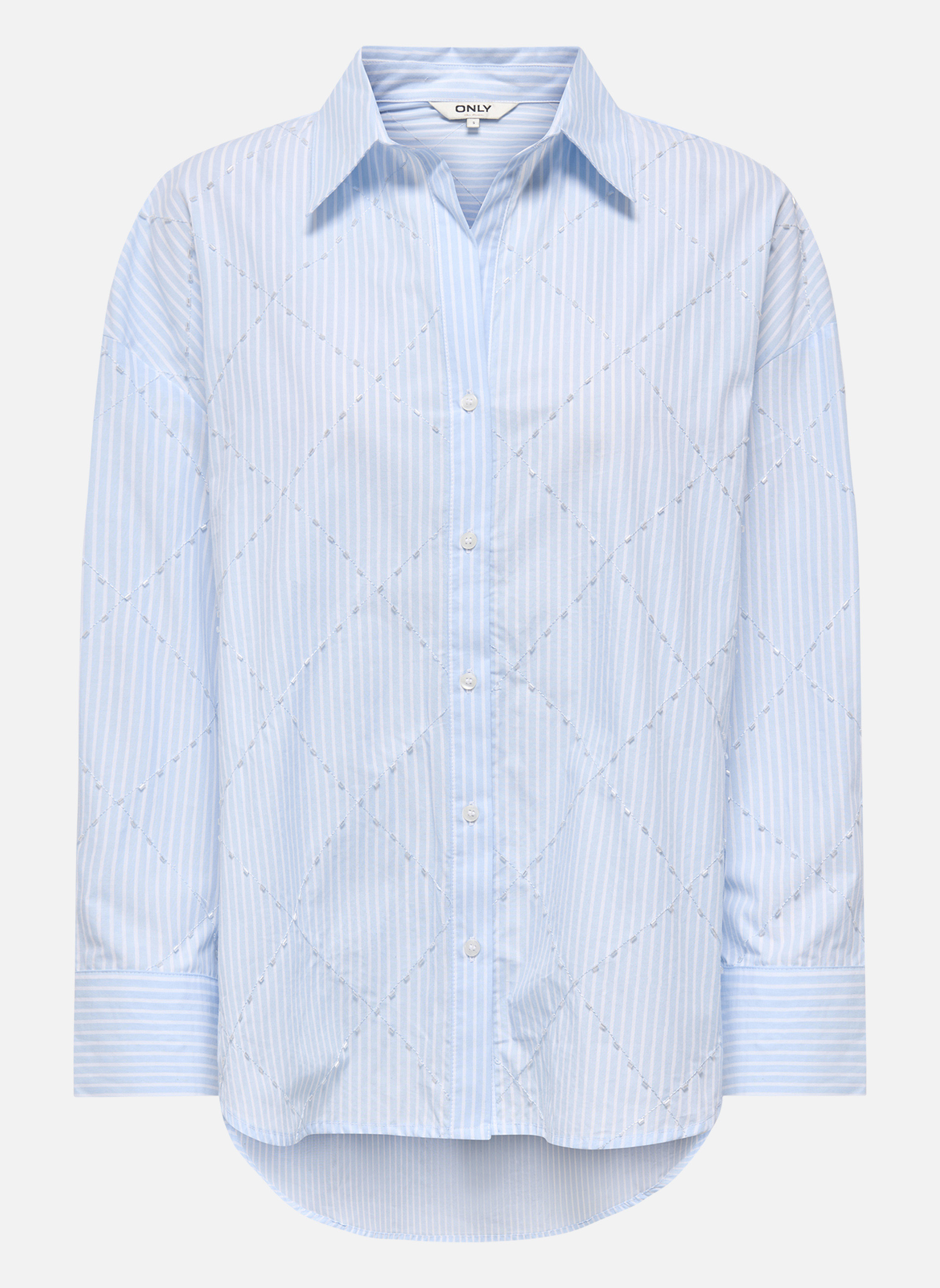 Chemises Chemisier coton à rayures droit - 15367599 femme bleu ONLY Chemises Chemisier coton à rayures droit - 15367599 femme bleu Bleu