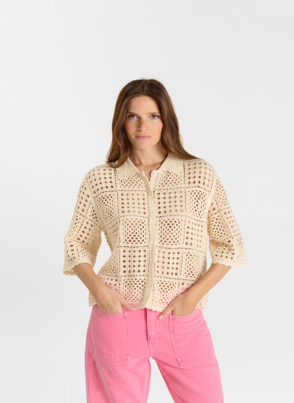 Chemises Cardigan ELMAR White femme beige Le temps des cerises Chemises Cardigan ELMAR White femme beige Crème