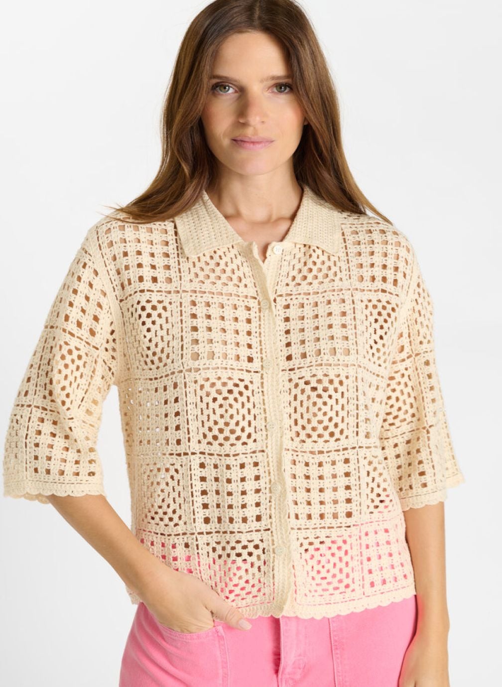 Chemises Cardigan ELMAR White femme beige Le temps des cerises Chemises Cardigan ELMAR White femme beige Crème