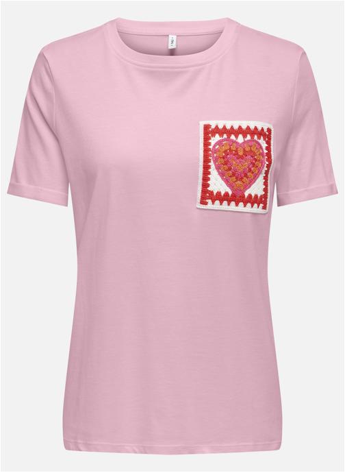ONLY Tee-shirts T-shirt coton biologique col rond droit - 15372348 femme rose