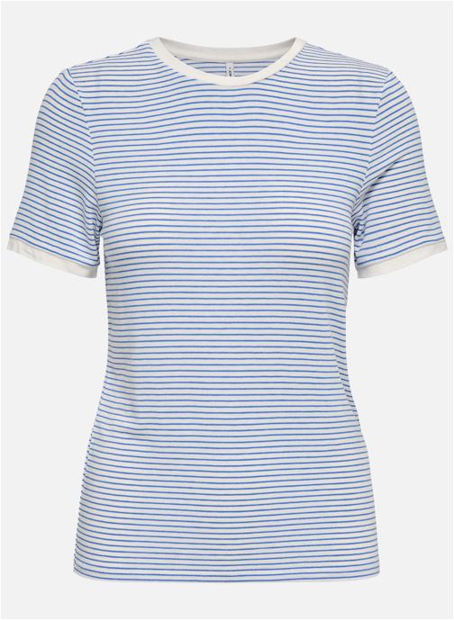 ONLY Tee-shirts T-shirt à rayures col rond droit - 15315406 femme bleu