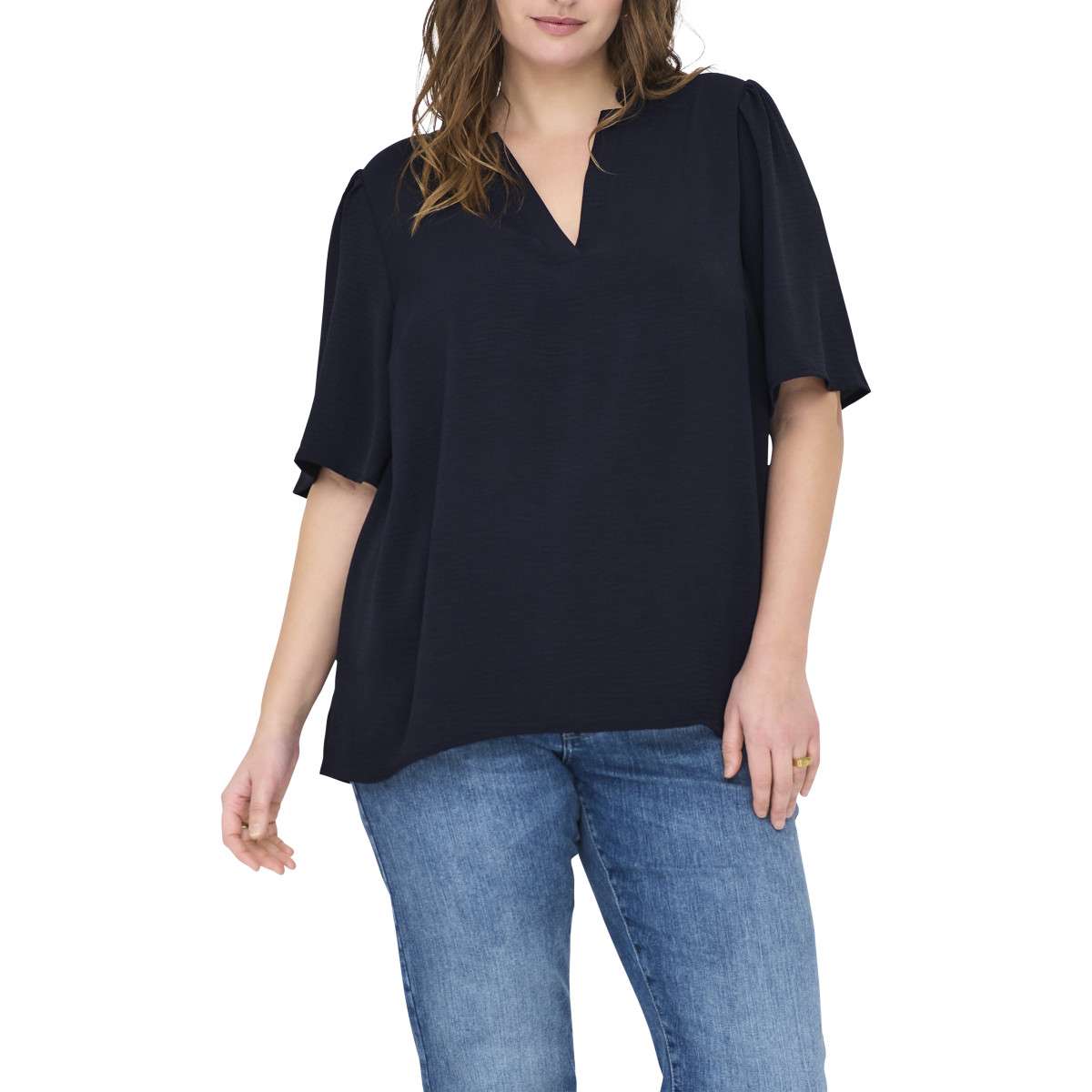 Tops T-shirt coton biologique ajustée - 15343736 femme bleu ONLY CARMAKOMA Tops T-shirt coton biologique ajustée - 15343736 femme bleu Bleu