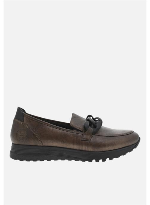 Rieker Mocassins Mocassins en cuir bronze avec semelle à talon plat et maillons décoratifs - 934701 femme marron
