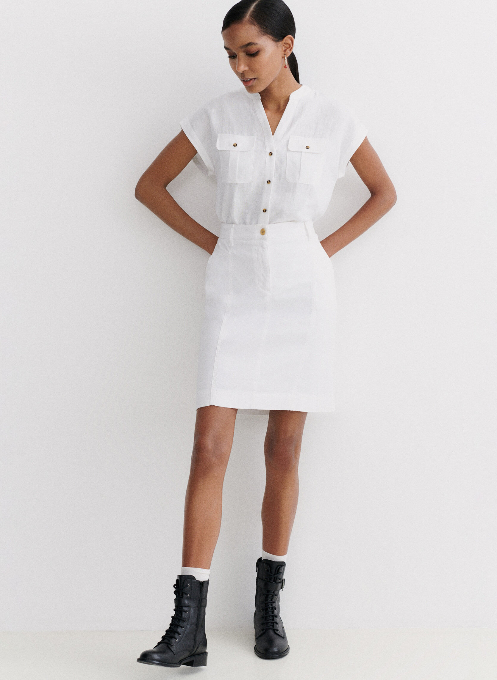 Jupes mi-longues KK002-LAZUNAB femme blanc Caroll Jupes mi-longues KK002-LAZUNAB femme blanc Blanc