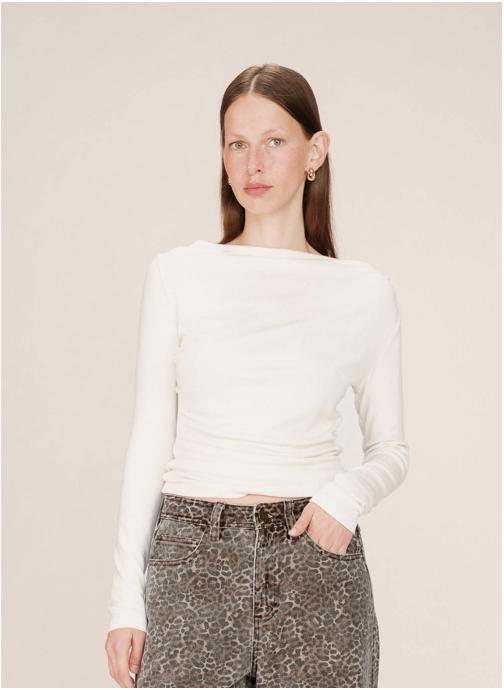 Grace & Mila Tee-shirts Top drape asymetrique ivoire Sioux femme beige