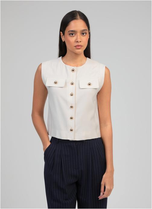An'ge Vestes VESTE SANS MANCHES ZELIA ecru femme blanc