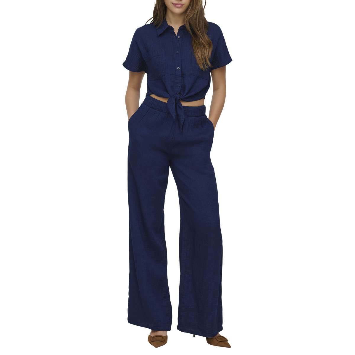 Pantalons droit Pantalon coton taille haute droit - 15367285 femme bleu ONLY Pantalons droit Pantalon coton taille haute droit - 15367285 femme bleu Bleu