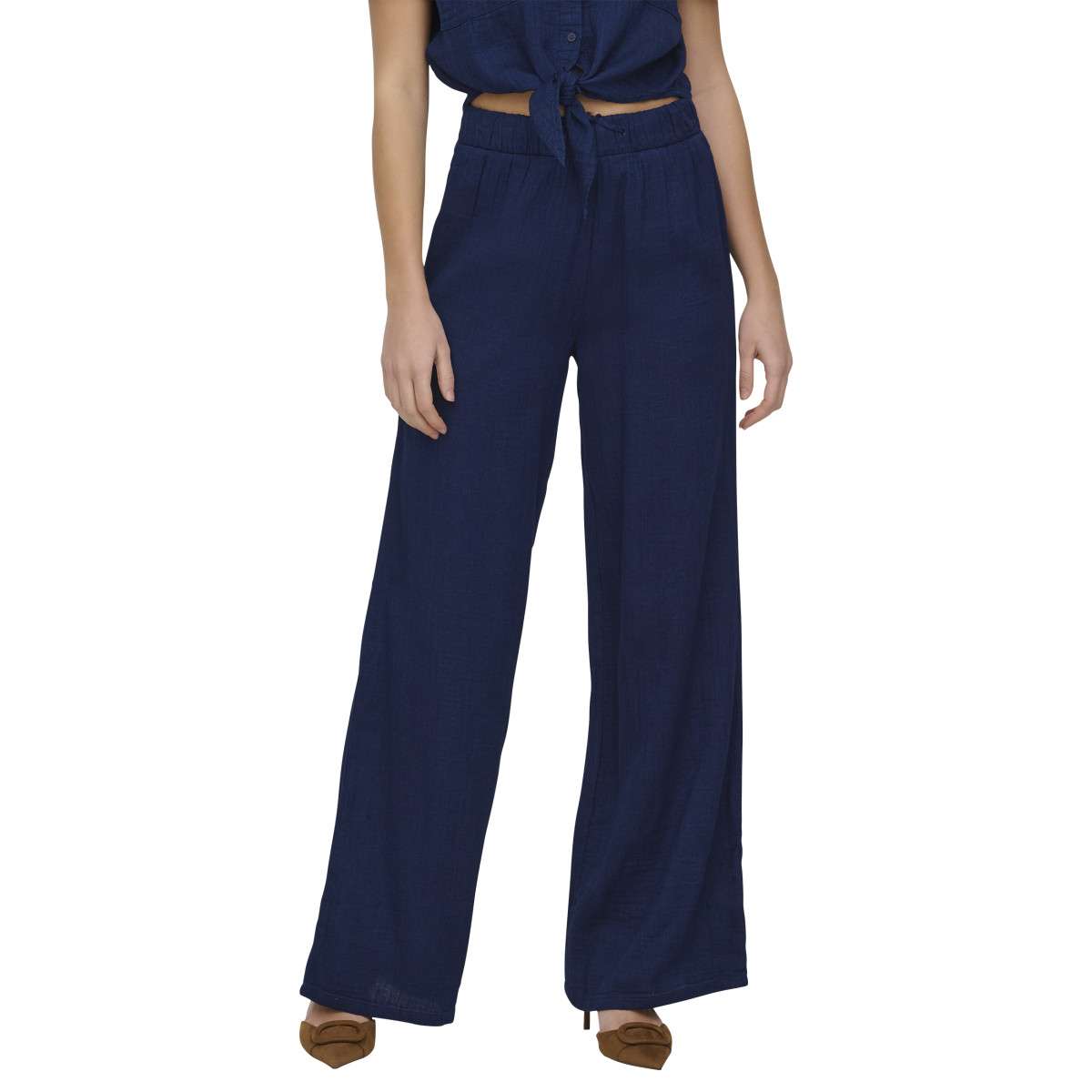 Pantalons droit Pantalon coton taille haute droit - 15367285 femme bleu ONLY Pantalons droit Pantalon coton taille haute droit - 15367285 femme bleu Bleu