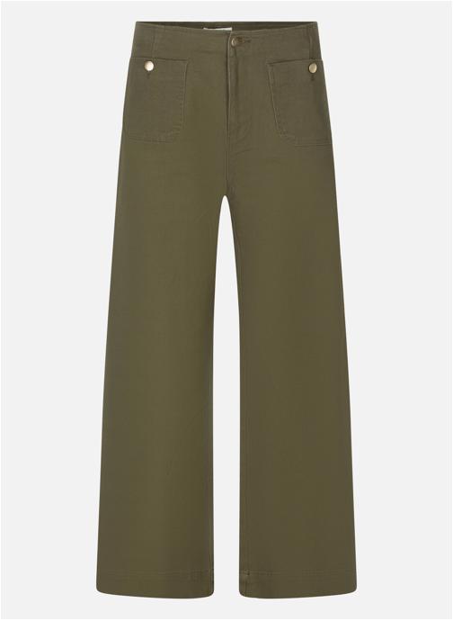 ONLY Pantalons droit Pantalon coton mélangé taille haute large MADELINE - 15362044 femme vert