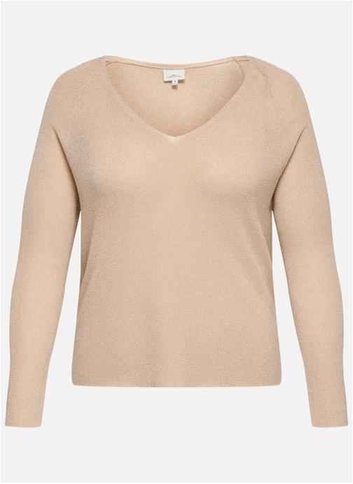 ONLY CARMAKOMA Pulls Pull col v droit - 15364028 femme beige