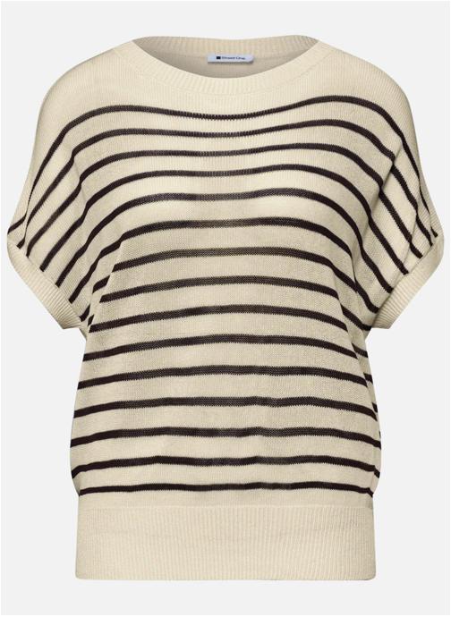 Street One Pulls Pull à rayures col rond large - 303850 femme beige