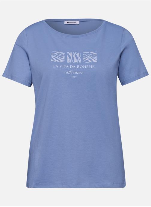 Street One Tee-shirts T-shirt coton biologique col rond droit MILANO - 325088 femme bleu
