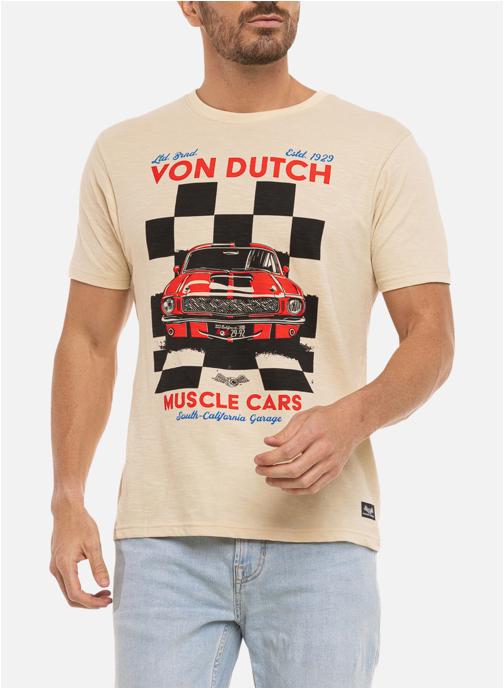 Von Dutch Tee-shirts T-shirt coton col rond droit - Vd/1/Tr/Dorian/Cr homme beige