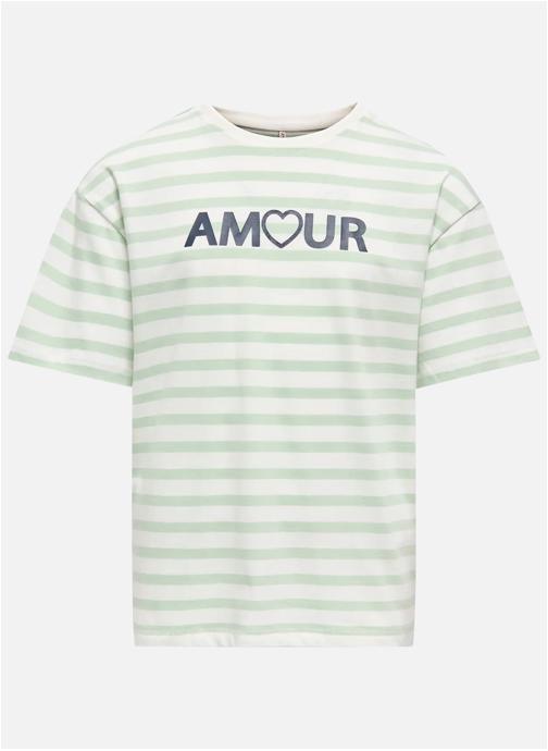 ONLY Tee-shirts T-shirt coton biologique à rayures col rond droit - 15364626 fille vert