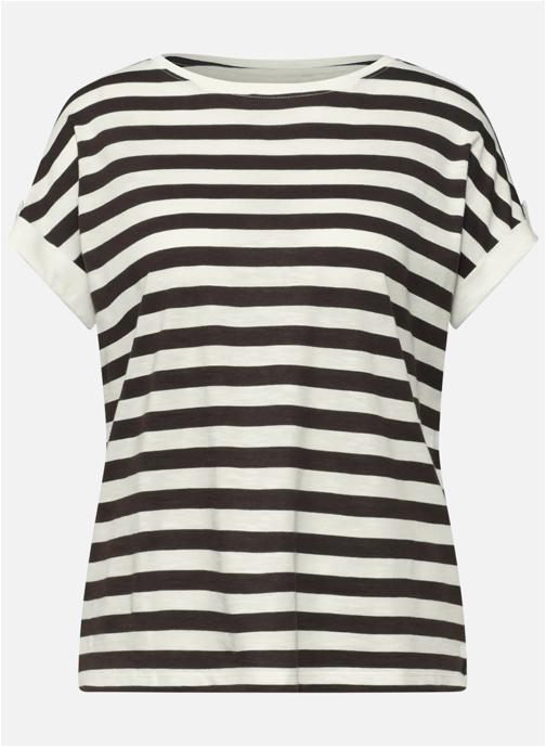 Street One Tee-shirts T-shirt à rayures col bateau droit - 325059 femme marron