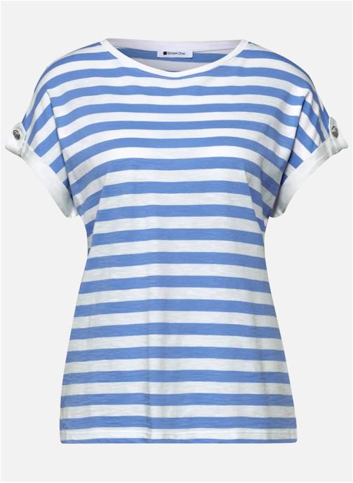 Street One Tee-shirts T-shirt à rayures col bateau droit - 325059 femme bleu