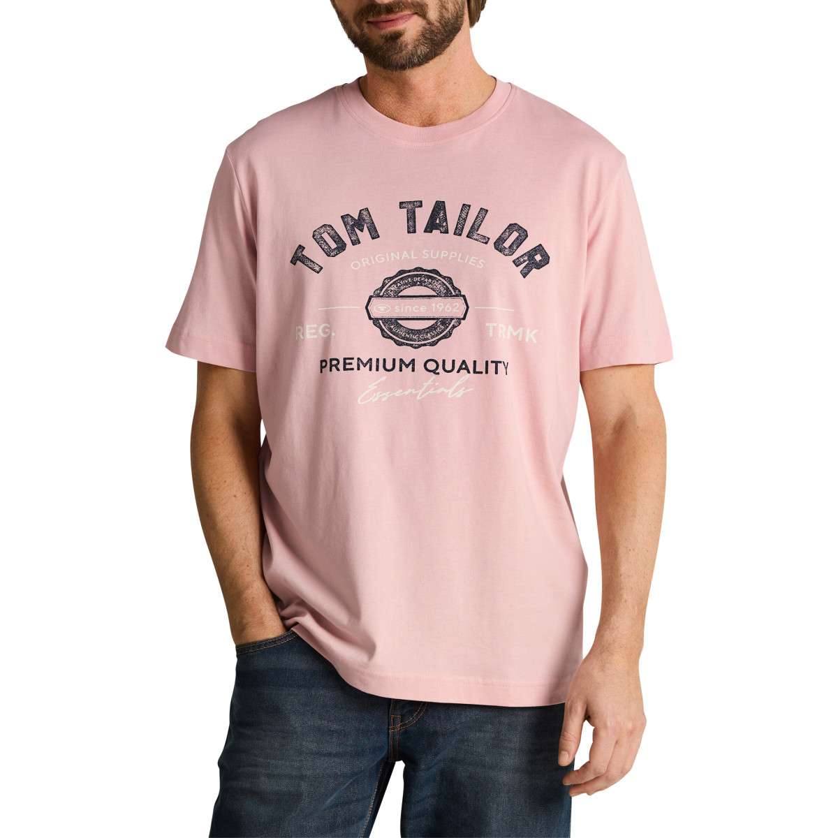 Tee-shirts T-shirt coton col rond droit - 1037735 homme rose Tom Tailor Tee-shirts T-shirt coton col rond droit - 1037735 homme rose Rose