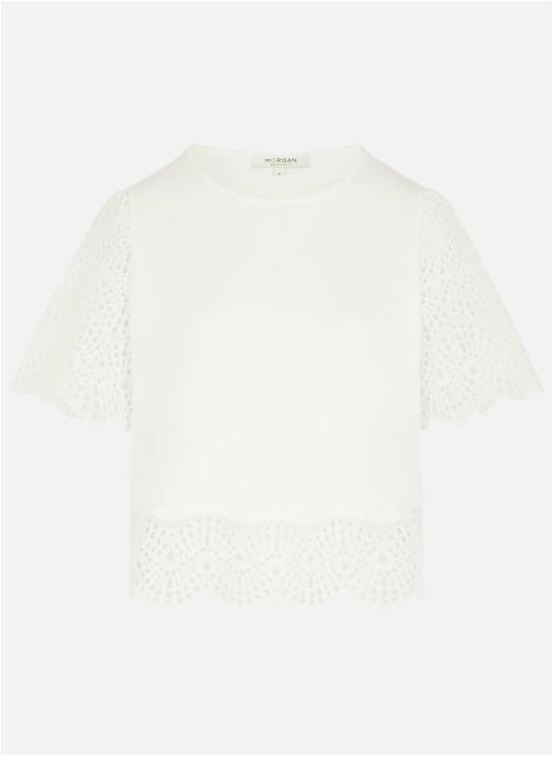 Morgan Tee-shirts T-shirt col rond droit - 261-Dcal femme blanc
