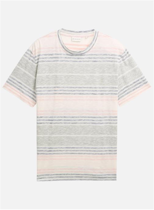 Tom Tailor Tee-shirts T-shirt coton à rayures col rond droit - 1050207 homme rose
