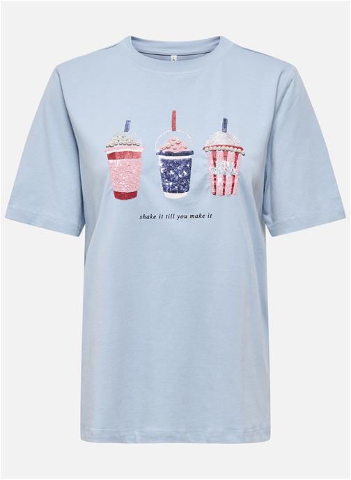 ONLY Tee-shirts T-shirt coton biologique col rond droit - 15343431 femme bleu
