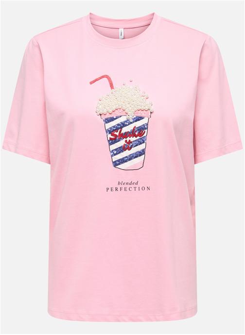 ONLY Tee-shirts T-shirt coton biologique col rond droit - 15343431 femme rose