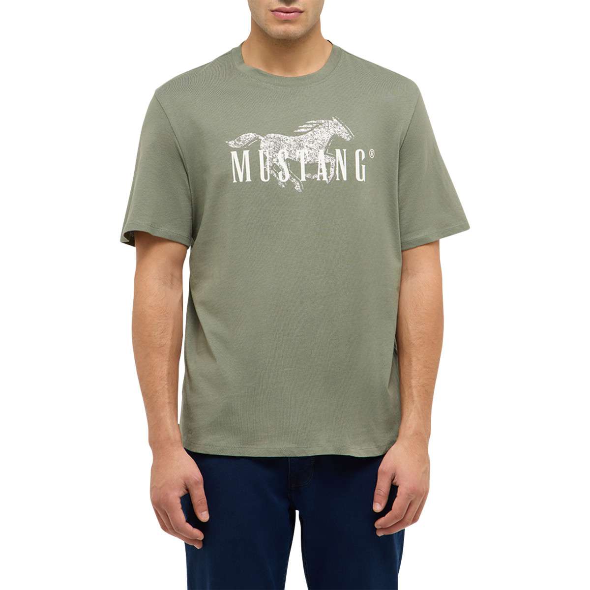 Tee-shirts T-shirt coton col rond droit - 1017645 homme vert MUSTANG Tee-shirts T-shirt coton col rond droit - 1017645 homme vert Vert