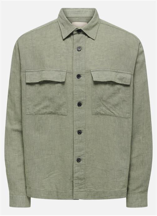 Only & Sons Chemises Surchemise coton et lin mélangé droite ONSCAIDEN LS OVERSHIRT LINEN BLEND NOOS - 22036423 homme vert