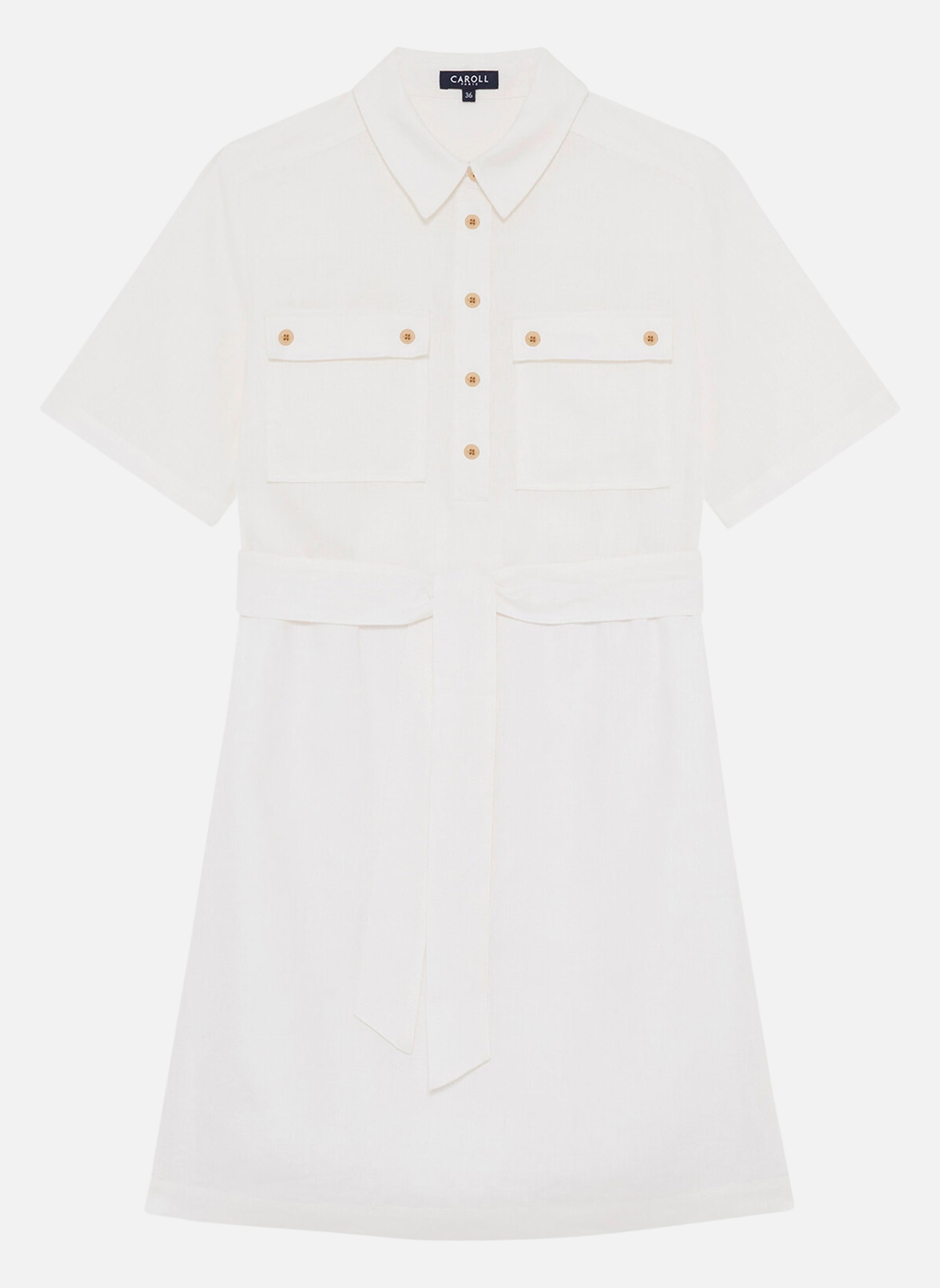 Robes Robe courte lin droite - 261R-Rleona femme blanc Caroll Robes Robe courte lin droite - 261R-Rleona femme blanc Blanc