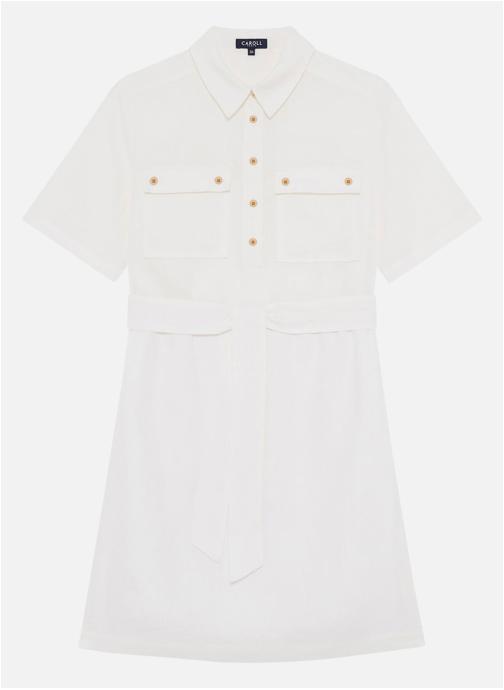 Caroll Robes Robe courte lin droite - 261R-Rleona femme blanc