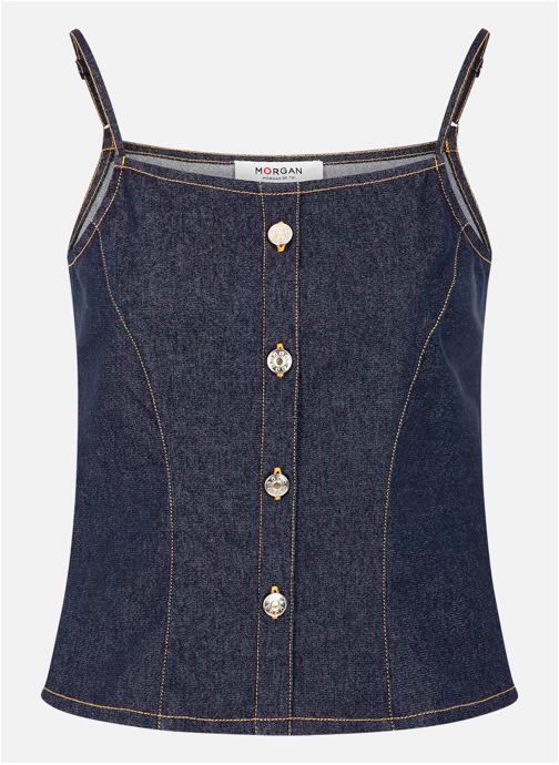Morgan Tops Top coton mélangé ajusté - 261-Ojan femme bleu
