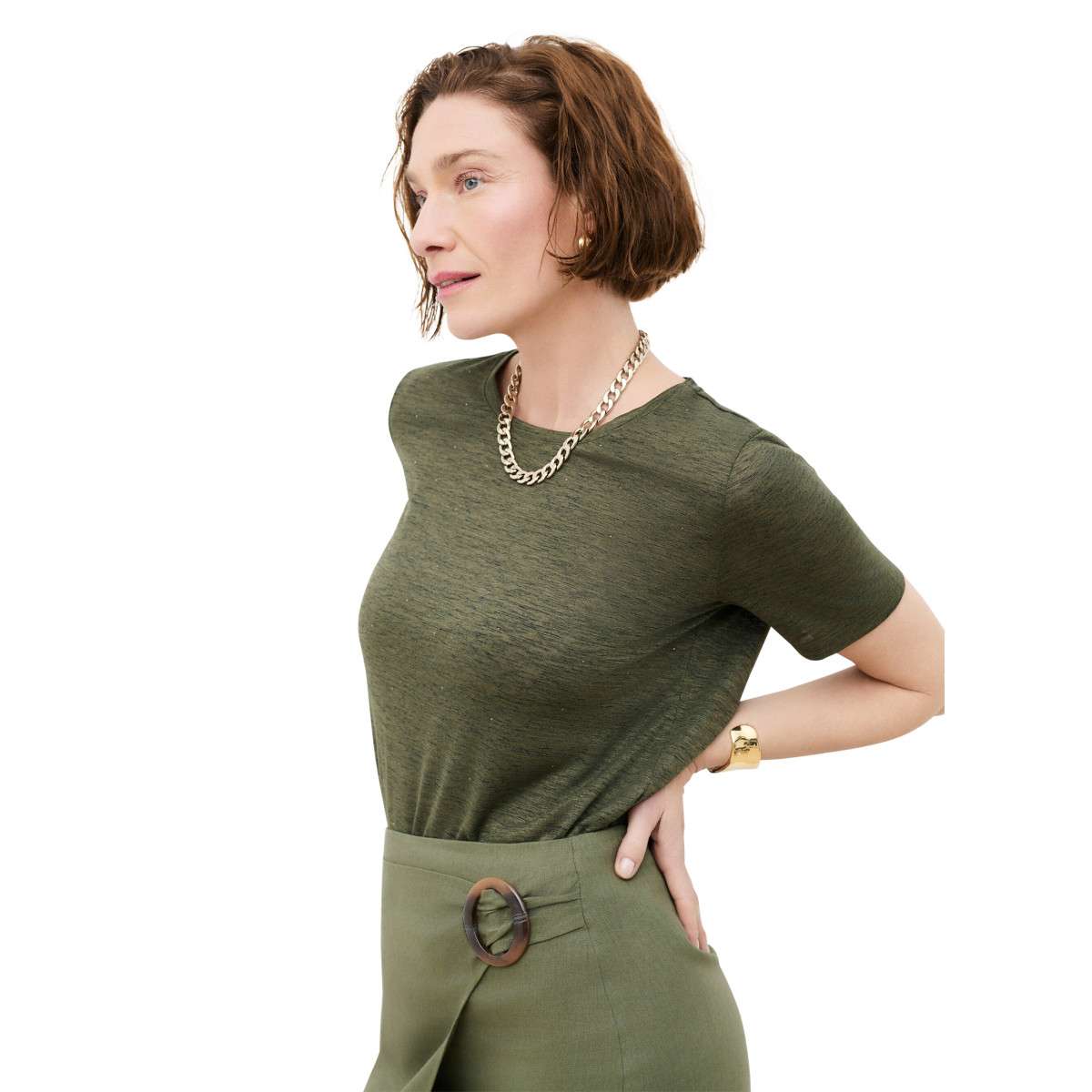 Tee-shirts T-shirt à motifs col rond droit - 261T-Tmara femme vert Caroll Tee-shirts T-shirt à motifs col rond droit - 261T-Tmara femme vert Vert