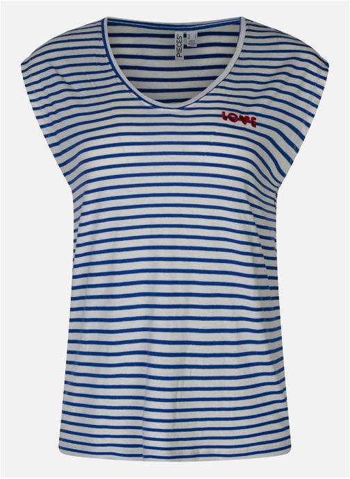 Pieces Tee-shirts T-shirt à rayures col rond droit - 17162749 femme blanc