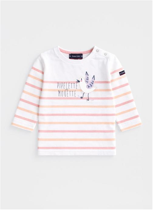 Armor Lux Tee-shirts Marinière K0732 blanc/ dahlia/ peach nectar fille rose