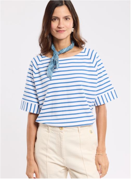 Armor Lux Tee-shirts Marinière 76108 blanc/federal blue femme bleu